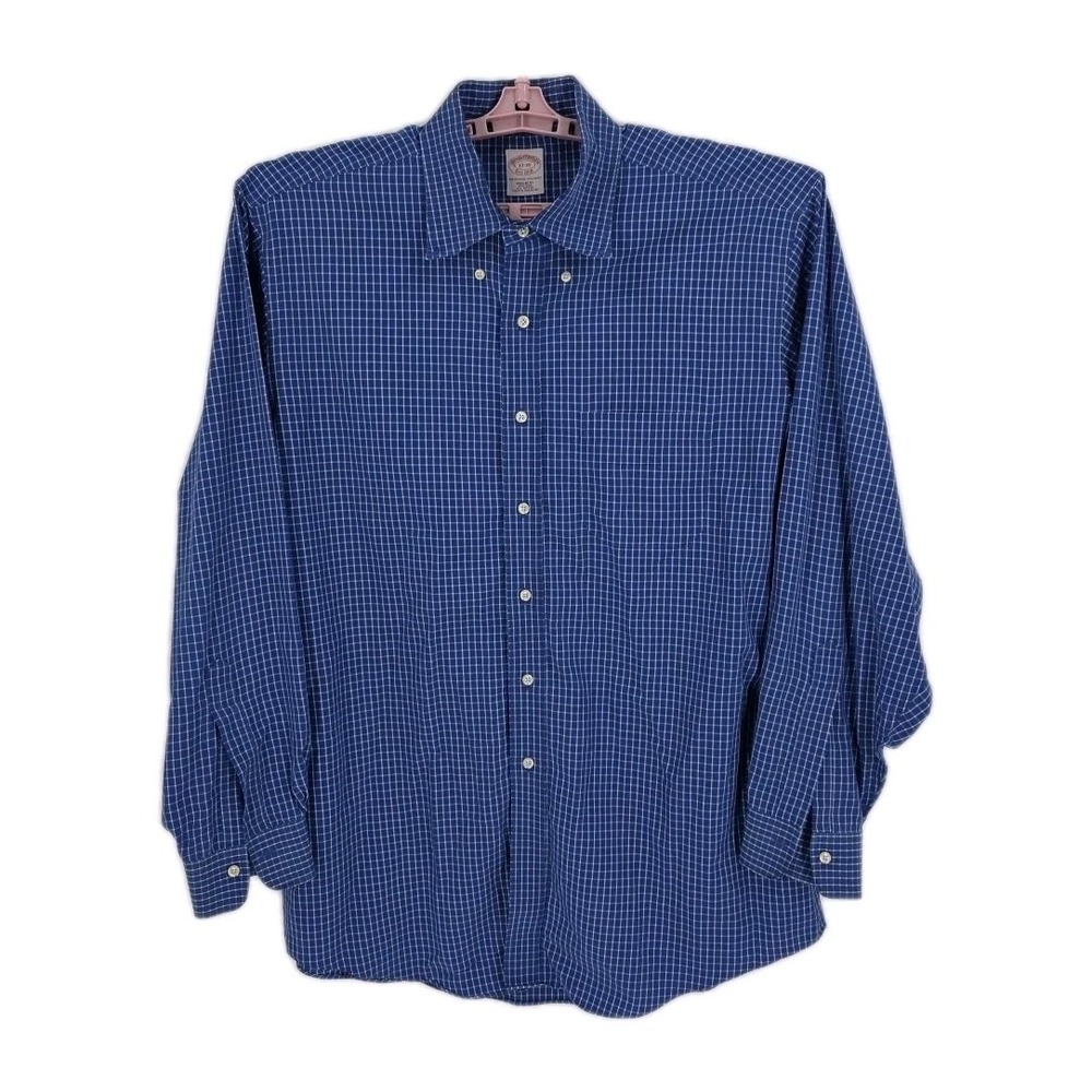 Brooks Brothers Men's  Blue White Check Cotton Long Sleeve‎ Button Down 17-35